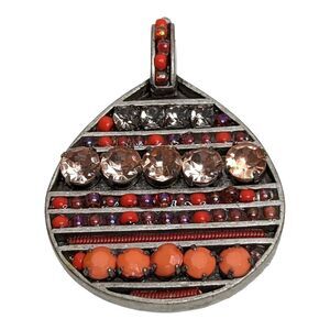Handmade Artisan Pink Beads & Rhinestone Silver Metal Necklace Pendant